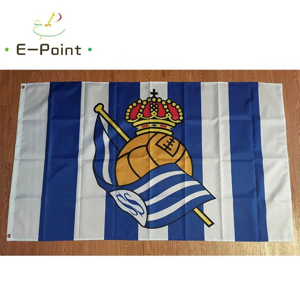 Spanien Real Sociedad FC-Flagge, Fußball, 3 x 5 Fuß (90 x 150 cm), Polyester-Banner, Dekoration, fliegender Hausgarten, festliche Geschenke