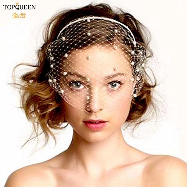 

bridal veils ueen va08 russian tulle cage veil with pearls wedding for face cocktail party birdcage headband, Black