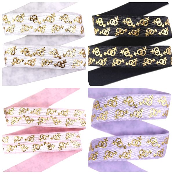 

100yards 5/8" gold foil symbol foe ribbon gender symbols fold over elastic valentine series welcome custom design, Pink;blue
