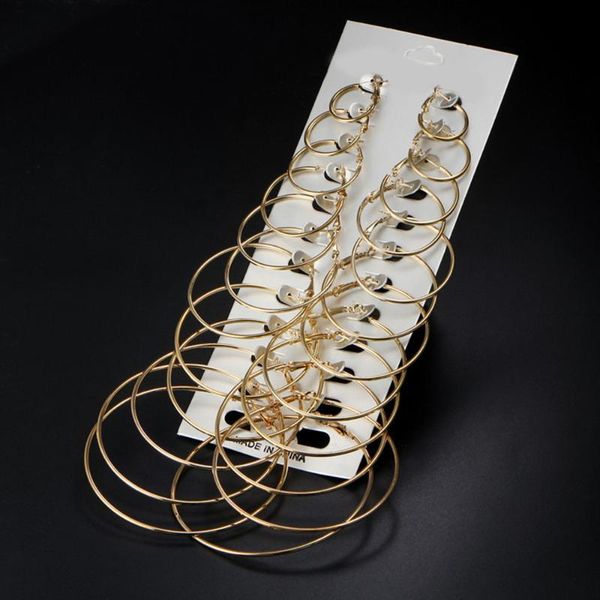 

12pairs/set women heart moon ear loop combination hoop earrings big circle hanging studs pendant brincos aros jewelry & huggie, Golden;silver