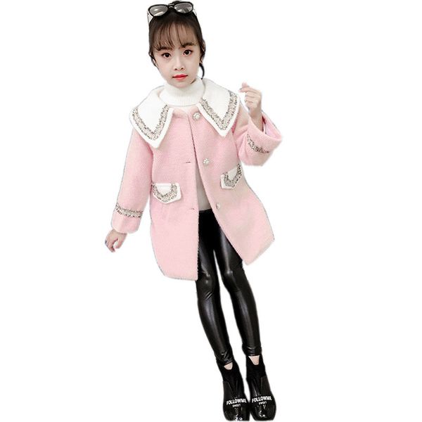 

elegant toddler girl woolen coat cool thick long overcoat for 3-12years girls child kids warm winter jacket clothes outerwear, Blue;gray
