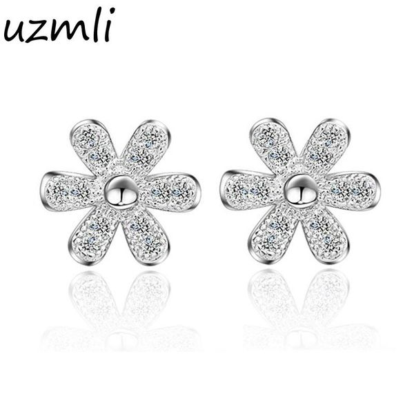 

fashion 925 sterling silver little flower crystal zircon stud earrings for women jewelry birthday gifts, Golden;silver