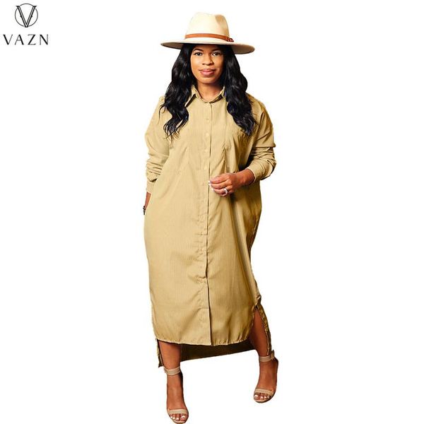 

casual dresses vazn 2021 autumn simple striped chiffon shirt long dress full sleeve women nature midi vestido, Black;gray