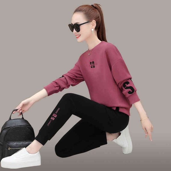 

8291 sports women's spring and autumn 2021 new foreign fashion korean running suit leisure two-piece set, Gray