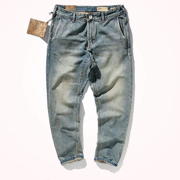 

men's jeans 2021 heavyweight fashion american casual washed old denim pencil pants retro tapered straight, Blue