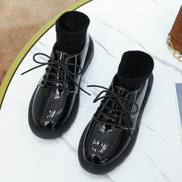 

dress shoes 2021 spring and autumn fashion pure color korean style college lace-up small leather women's platform, Black