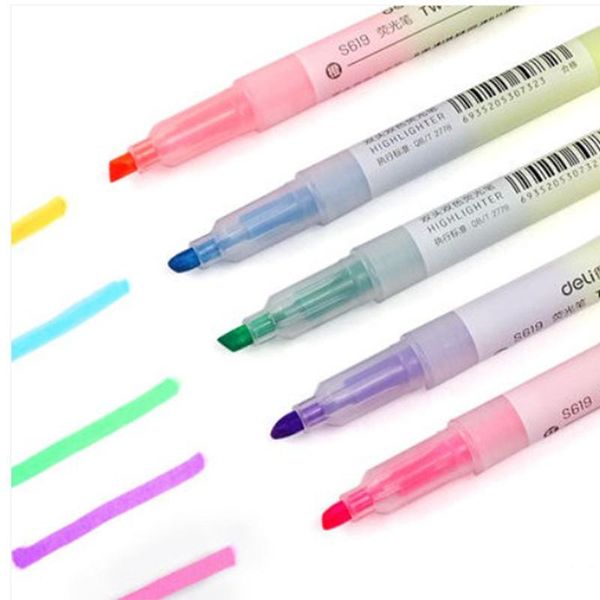 

highlighters deli 5 color highlighter pen candy office fluorescent marker supplies s619, Black;red