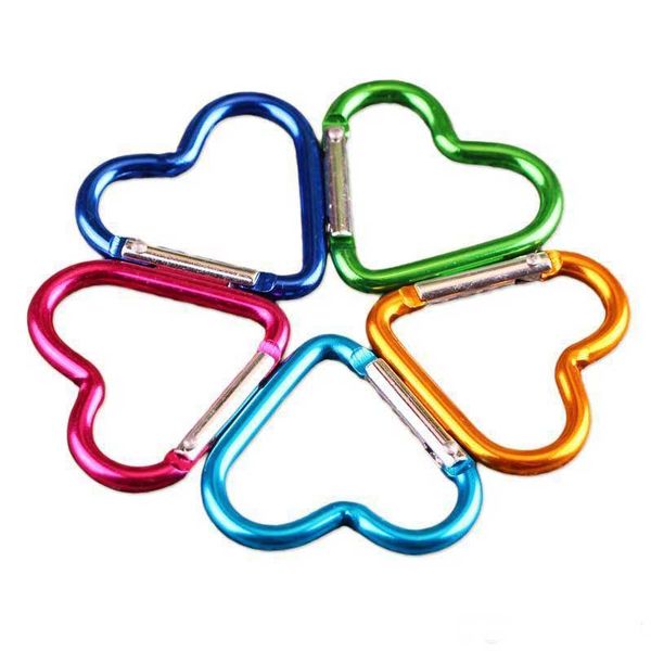 

kimter aluminum carabiner key rings heart buckles keychain clip sport keyring hook water bottle hanging climbing keyfobs dhl p82fa, Slivery;golden