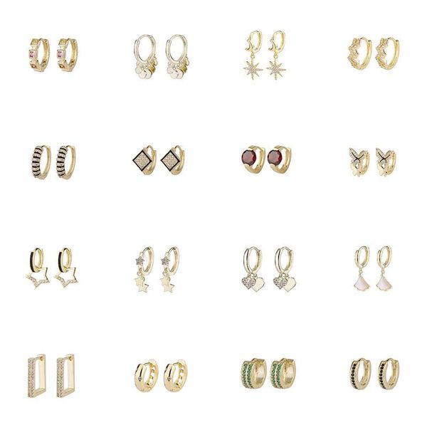 

hoop & huggie yomo fashion inlaid zircon 30-styles dainty round earrings simple elegant metal style for women jewelry, Golden;silver