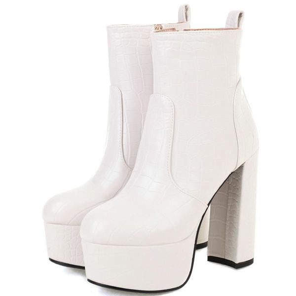 

boots fashion women ankle platform 2021 autumn winter punk high heels cowboy female zipper white short party shoes, Black