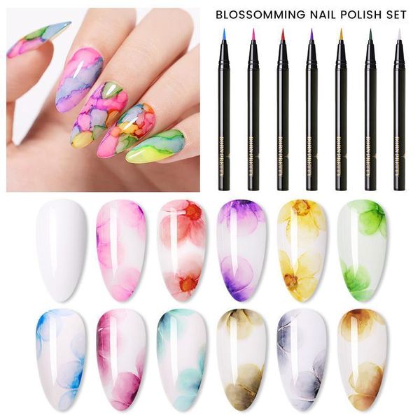 

2pcs/set blossoming nail polish water color ink 1ml flower effect art beautysmoke painting pen diy design gel1, Red;pink