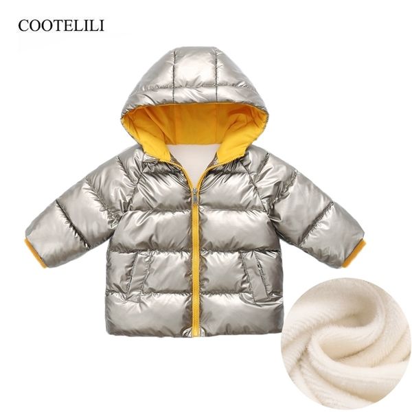 COOTELILI Warme Silber Kinder Fleece Jacke Für Jungen Mädchen Samt Winter Oberbekleidung Mäntel Casual Baby Parkas Kleidung 211027