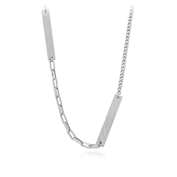 

chains fashion simple personality stainless steel letter square brand necklace net red temperament punk style girl, Silver
