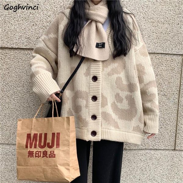 

women cardigan v-neck printed elegant loose college student korean style fashion outwear soft sweater chic women's knits & tees, White