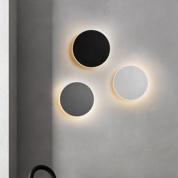 

wall lamp modern led touch sensing night light black round bedroom bedside sconce indoor stair aisle decor lighting fixture