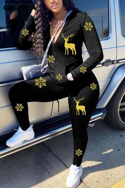 

christmas cartoon two 2 piece set for women fall winter fitness outfits jaet + jogger pants set street sport trasuitby air, White