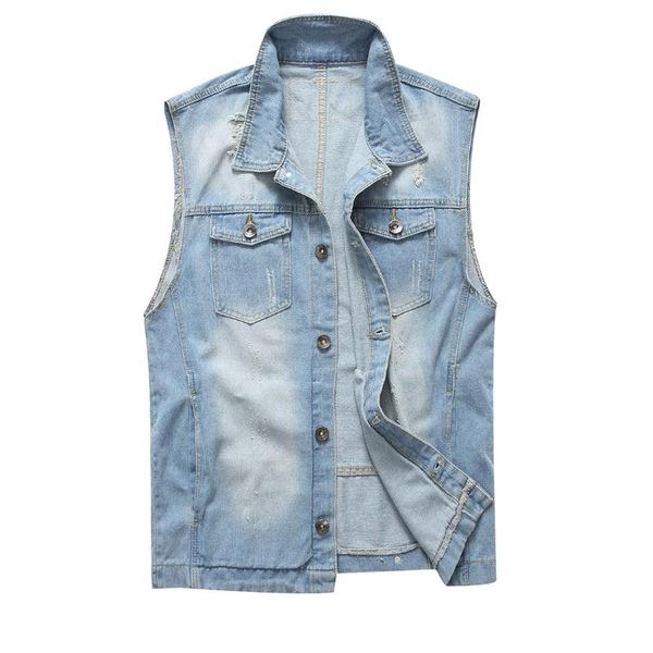 

men's ripped retro denim vest sleeveless jacket vests, Black;white