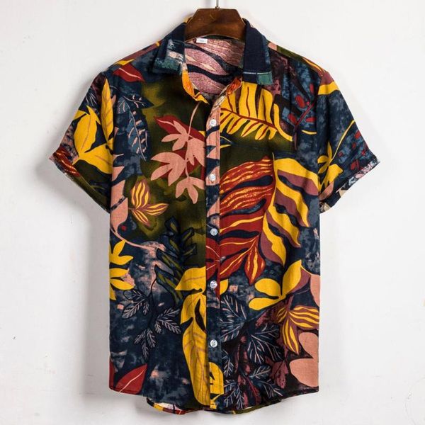 

men's casual shirts mens hawaii shirt ethnic streetwear short sleeve print vacation plus size cotton linen comfort camisas hombre, White;black
