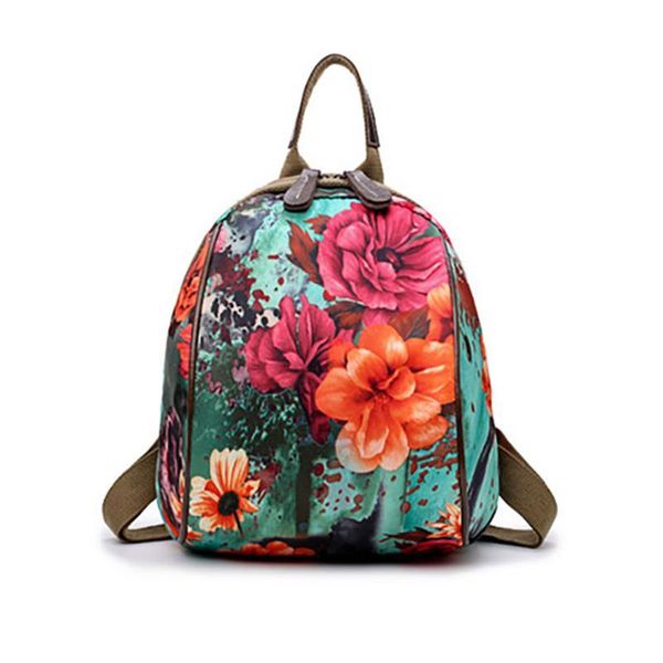 

outdoor bags korean fashion flower print nylon backpack bag for women teenager girl vintage travel school student backpacks rucksack