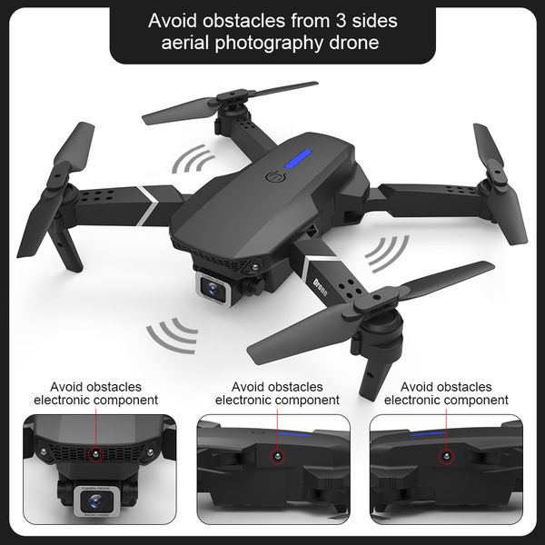 

RC 4K Drone E525 Pro Avoid Obstacles UAV 4K Dual HD Camera Foldable Arm Quadcopter Mobile Control WIFI LED Light Kids Toys 2021, No camera 1b