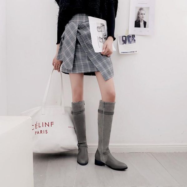 

boots oversized women woman winter shoes botas flat side zipper stitching, Black
