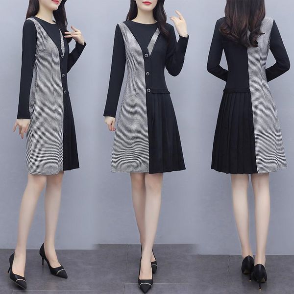 

patchwork estidos de fiesta fashion women's clothing office lady dress female elegant midi slim casual dresses, Black;gray