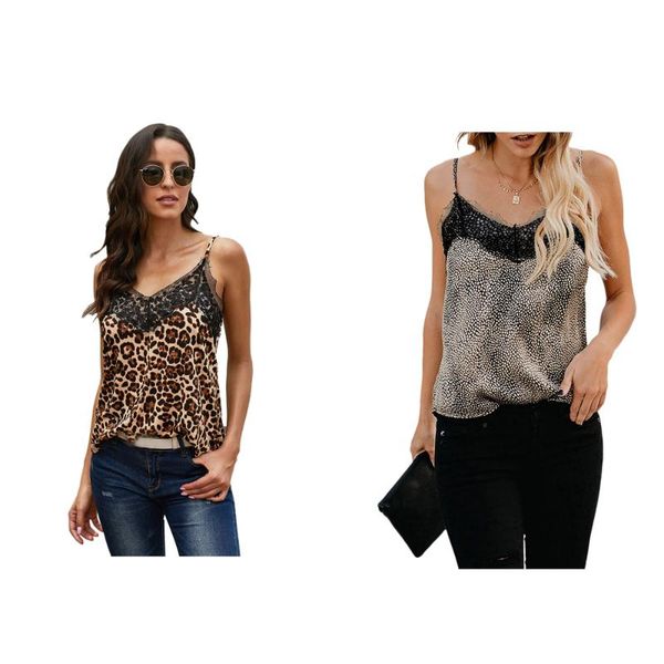 

women's tanks & camis women lace tank camisole ladies leopard print v-neck sleeveless vest, White