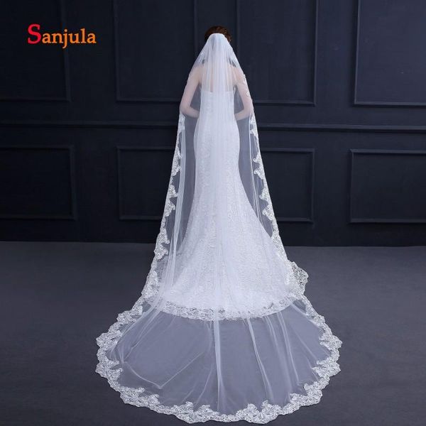 

bridal veils special lace appliques edge wedding veil with comb bride long church one layer simple accessories for v82, Black