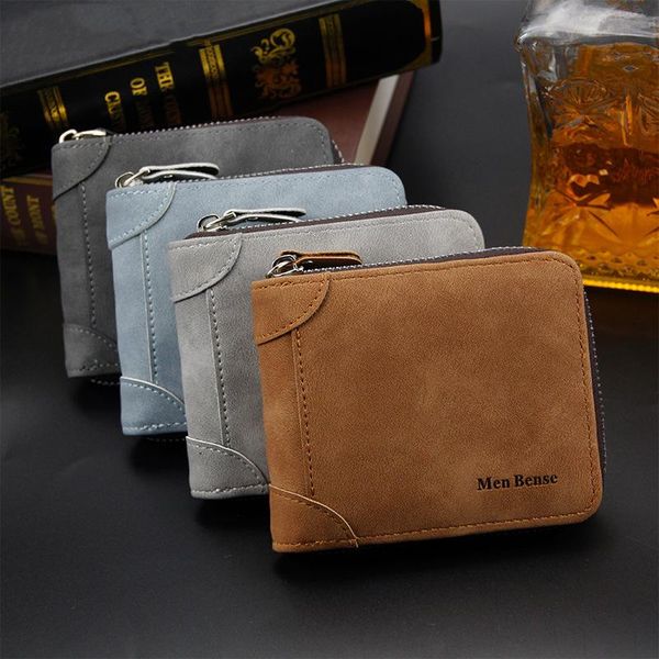 

wallets men's leather wallet brand matte short purse male pocket bag for coin money zipper mini card holder small, Red;black