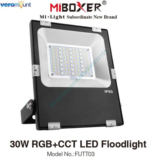 

floodlights miboxer futt03 30w rgb+cct led floodlight ac110v 220v ip65 waterproof outdoor 2.4g rf remote wifi app alexa voice control