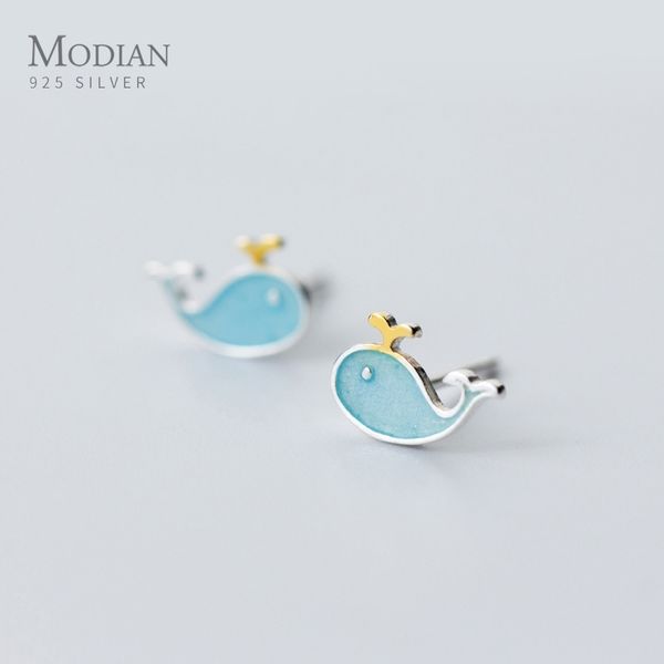 

tiny enamel dolphin jewelry for women 925 sterling silver animal whale cute stud earrings korean female earring 210707, Golden;silver