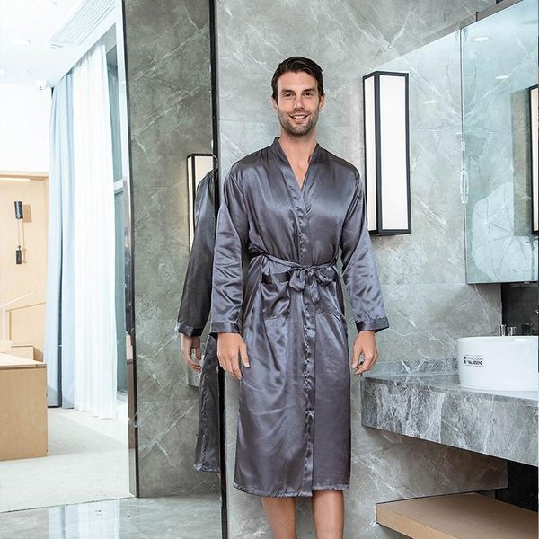 

men's sleepwear groomsman robe summer casual v-neck kimono yukata bathrobe gown men silk satin nightgown nightwear home clothes xxl, Black;brown