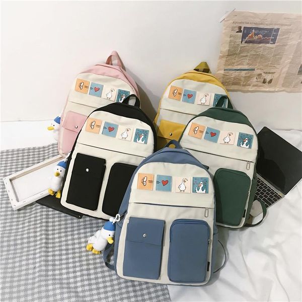 

backpack large girls school bags cartoon teenagers backpacks nylon waterproof teen student book bag big college leisure schoobag blue