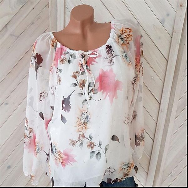 

plus size long sleeve womens shirts casual clothing loose lace up blousa, White