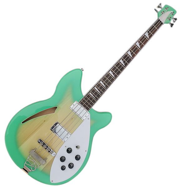 

4 strings light green semi-hollow electric bass guitar with rosewood fingerboard,customizable