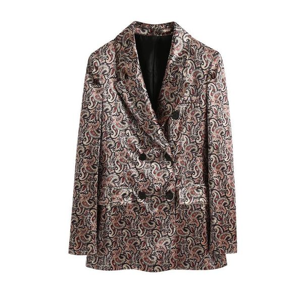 

- 2884 2021 autumn europe and the united states women's leisure suit jacket female printing velvet jackets, Black;brown