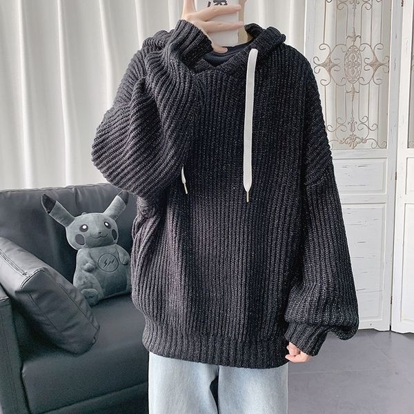 

men's sweaters coat with a hoodie sweater knitted or crocheted big streetwear korean fashion loose fitting long-sleeve shirts 9xr8, White;black