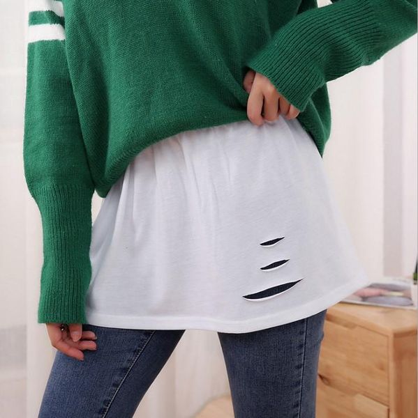

skirts fashion mini half-body bewomen fake shirt irregular skirt blouse tail hem cotton detachable underskirt, Black