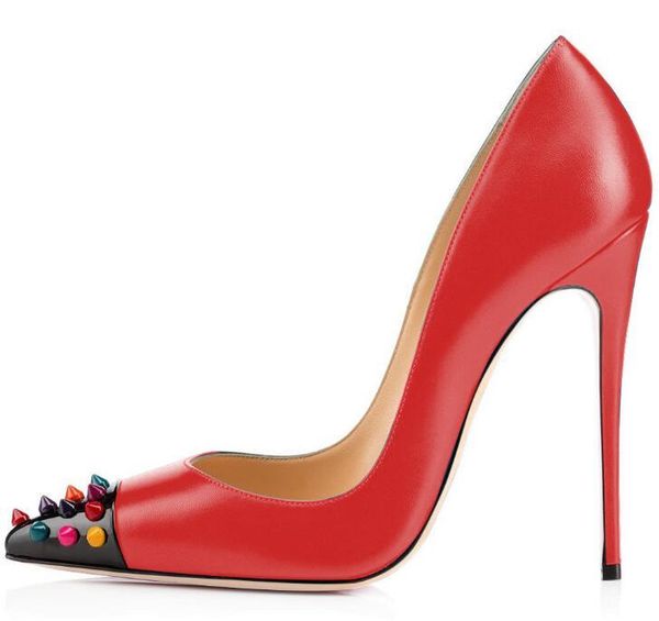 

dress shoes drop luxury women high heels pumps slip on rivet wedding patchwork spikes ladies big size 35-46, Black