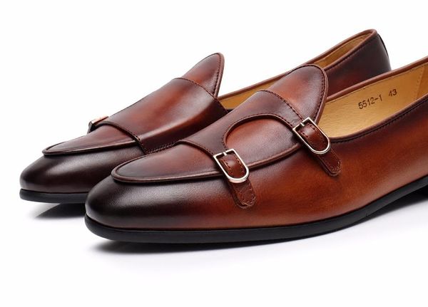 

dress shoes british style genuine leather spring summer formal suit wedding flat heel slip on, Black