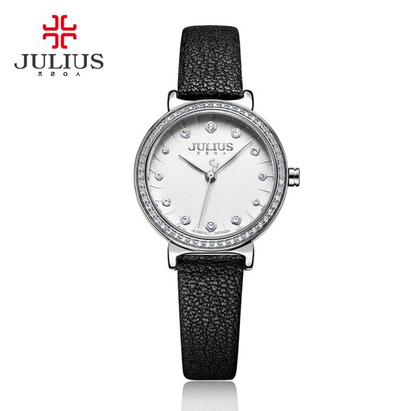 Relógio masculino 2018 Julius Watch para mulheres Relógio de pulso de quartzo com pulseira de couro vermelho diamante Relogio Feminino Fashion Clock Dropshipping JA-965