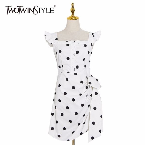 

vintage asymmetrical dresses female square collar puff short sleeve high waist lace up bownot polka dot dress women 210520, Black;gray