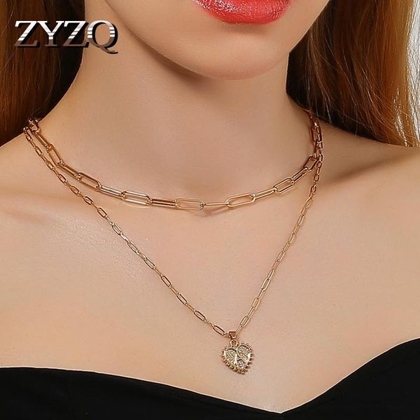

chains zyzq gold color metal sweet heart pendent bridal wedding necklace shiny double layer good quality female trendy jewelry 2021, Silver