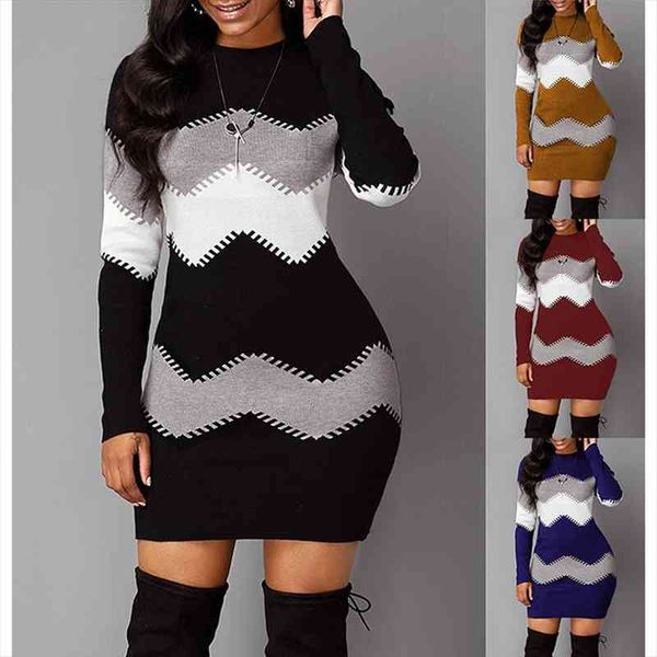 

striped empire dresses for women spring autumn casual sheath cotton knitting long sleeve womens vestido plus size robe femm, Black;gray