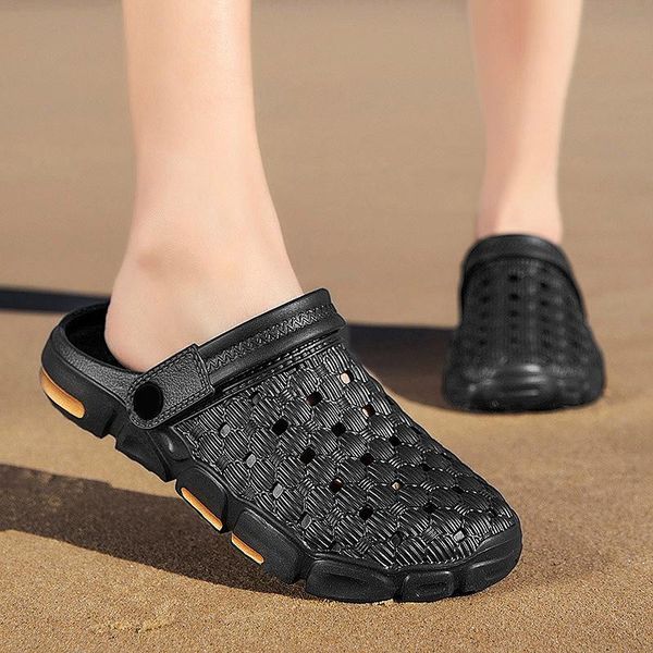 

sandals rubber slippers women summer breathable adjustable anti skid beach flip flops men outdoor wading shoes for walking, Black
