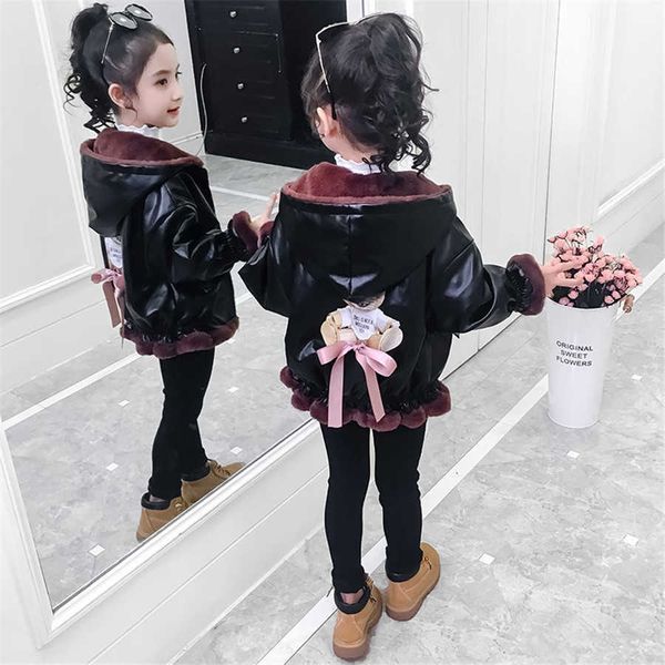 2020 Menina Primavera Outono Inverno Pu Casaco Jaqueta Kids Moda Casacos De Couro Crianças Casacos Overwear Roupas 3-14Age H0909