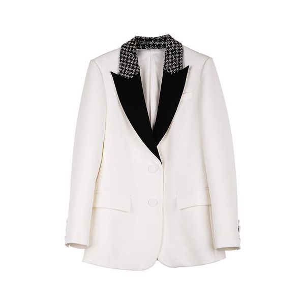 

women's suits & blazers 2021 early spring england fashion slim jacket houndstooth stitching lapel white small suit, White;black