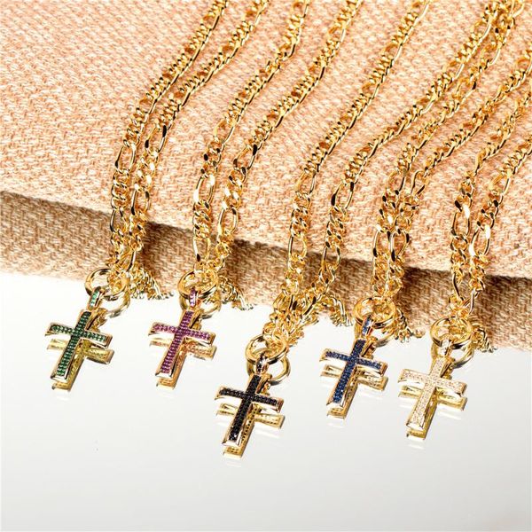 

pendant necklaces punk cuban chain zircon necklace european and american hip hop full rhinestone retro cross thick chainain, Silver