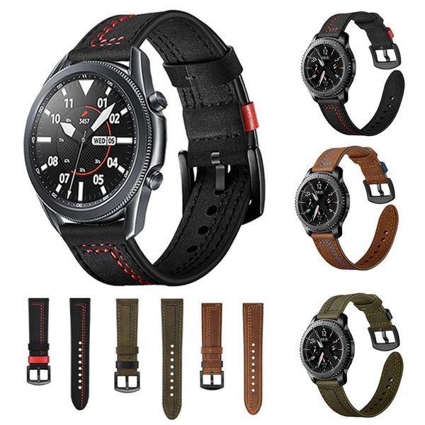 

watch bands stitching leather strap for samsung galaxy 3 45mm 41mm s3 s2 band watch3 active 2 bracelet 20mm 22mm watchband, Black;brown