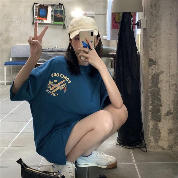 

women's t-shirt summer 2021 american vintage western style loose fashion mid-length short-sleeved women, White